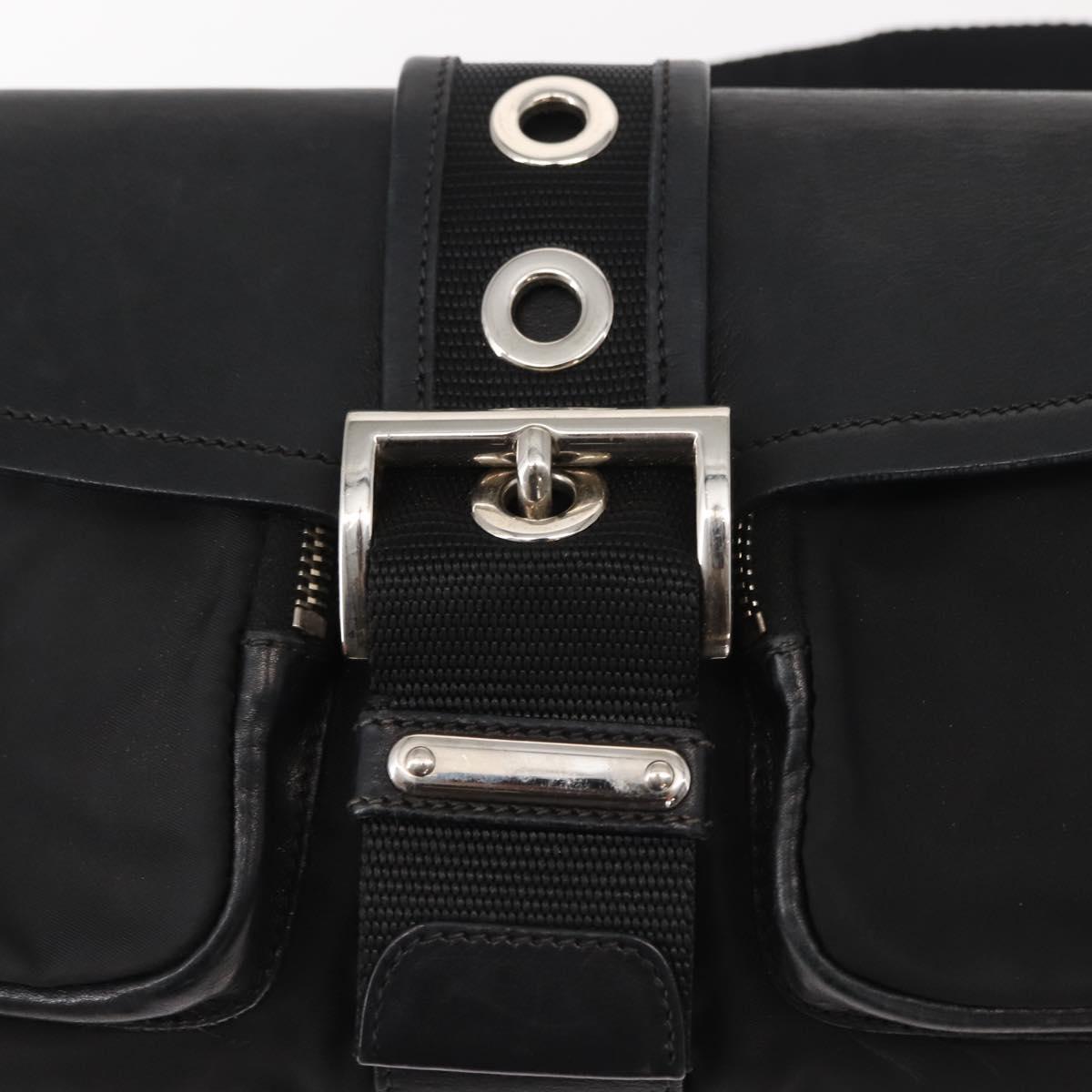 PRADA Shoulder Bag Nylon Black Silver Auth 148452