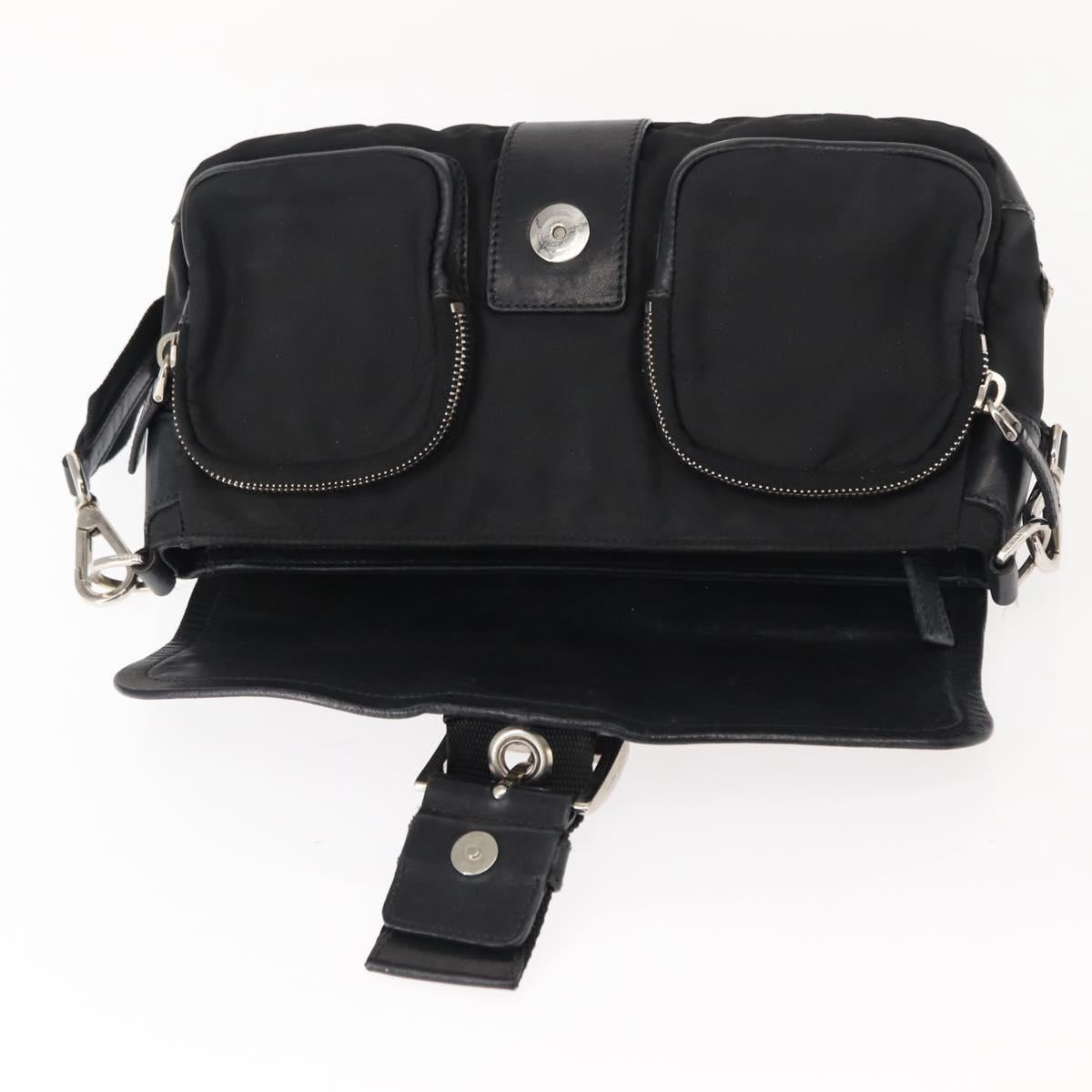 PRADA Shoulder Bag Nylon Black Silver Auth 148452