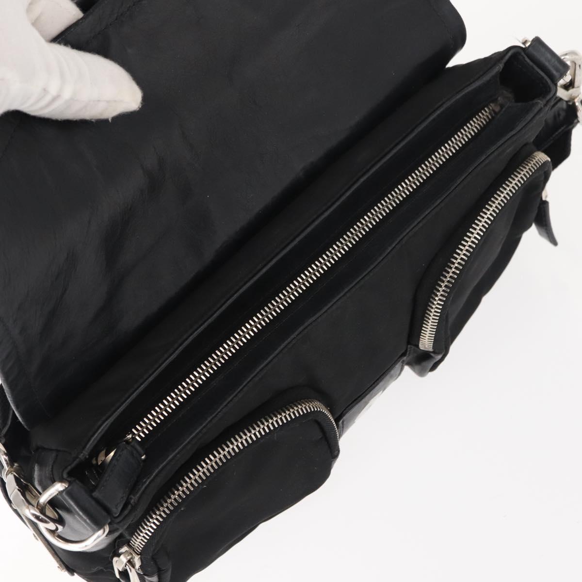 PRADA Shoulder Bag Nylon Black Silver Auth 148452