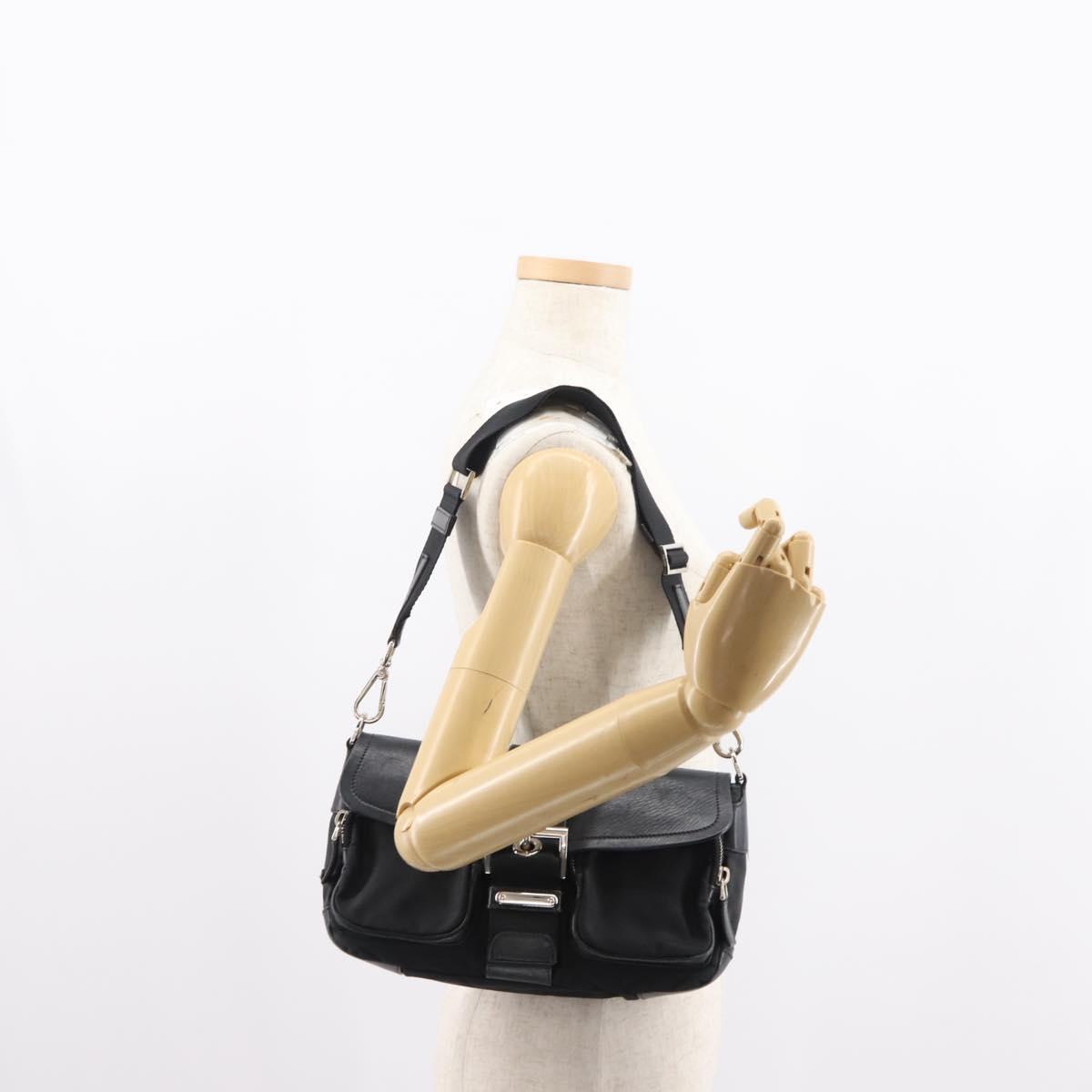 PRADA Shoulder Bag Nylon Black Silver Auth 148452