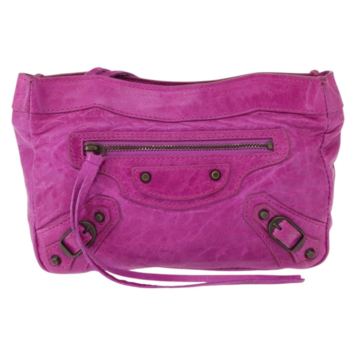 BALENCIAGA Classic Pouch Leather Purple 110481 Auth 148453