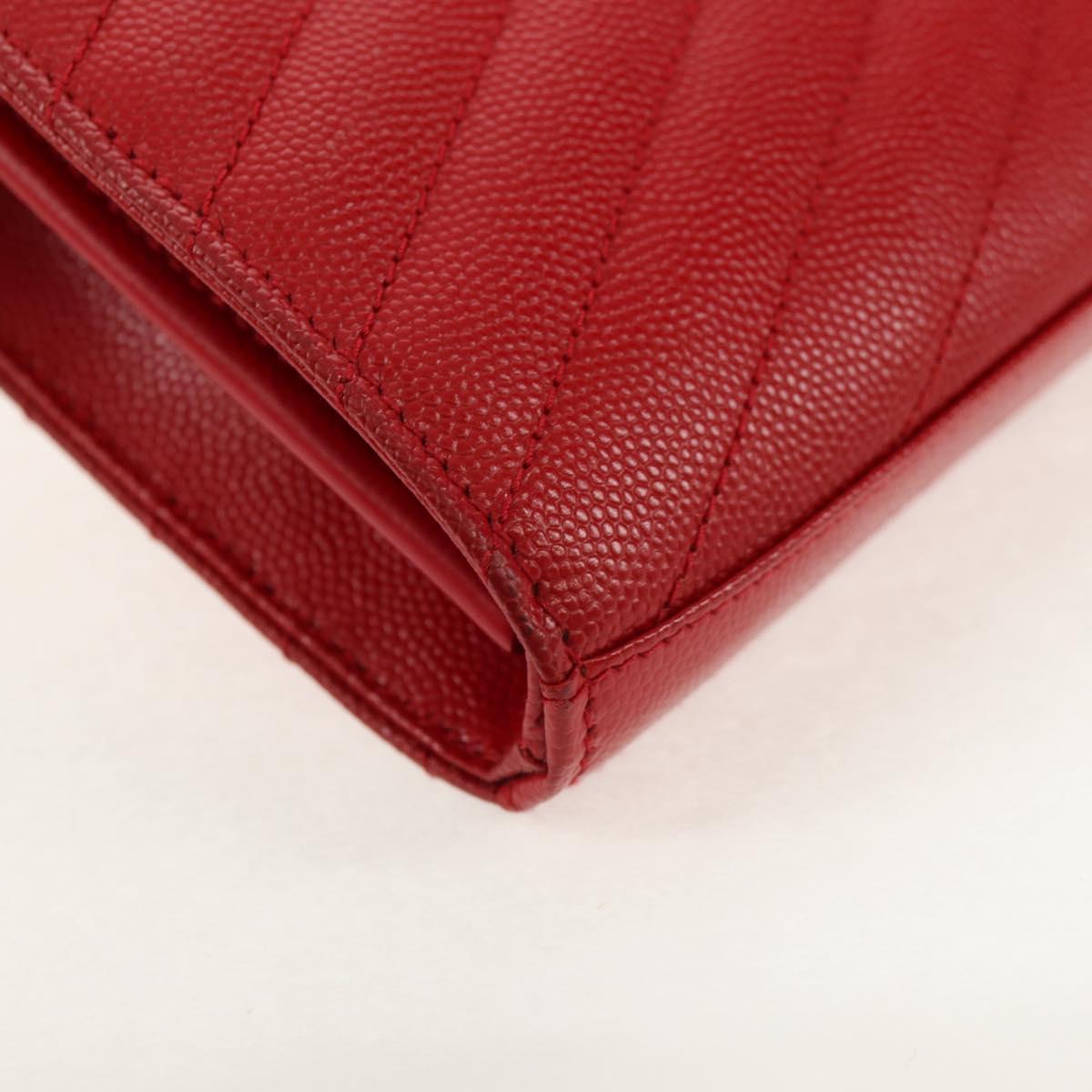 SAINT LAURENT Chain Cassandra Shoulder Bag Caviar Skin Red Gold Auth 148456M