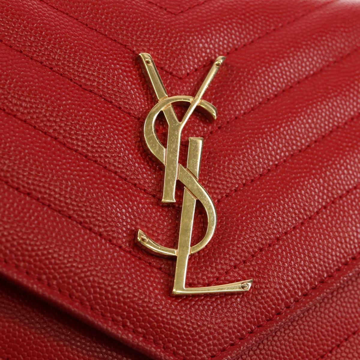 SAINT LAURENT Chain Cassandra Shoulder Bag Caviar Skin Red Gold Auth 148456M