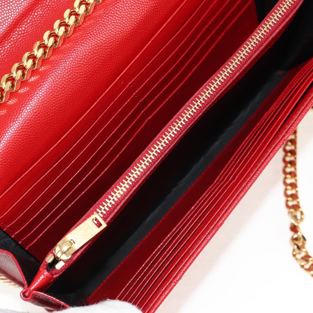 SAINT LAURENT Chain Cassandra Shoulder Bag Caviar Skin Red Gold Auth 148456M