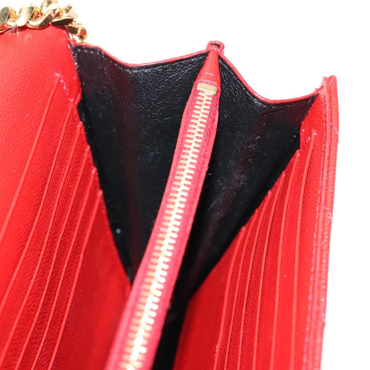 SAINT LAURENT Chain Cassandra Shoulder Bag Caviar Skin Red Gold Auth 148456M