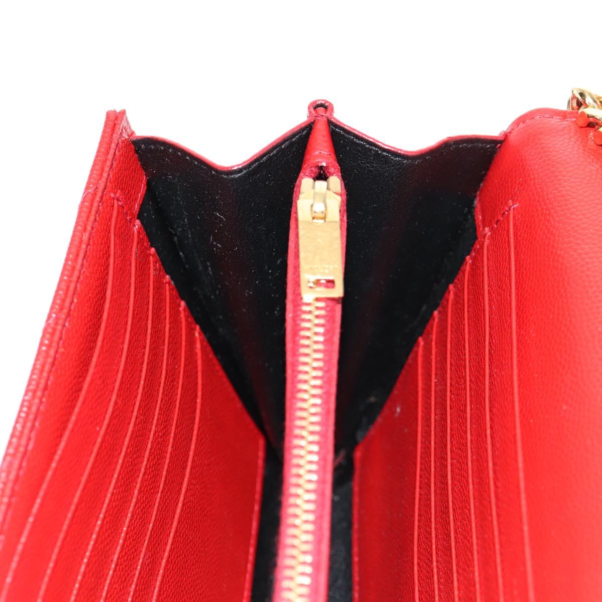 SAINT LAURENT Chain Cassandra Shoulder Bag Caviar Skin Red Gold Auth 148456M