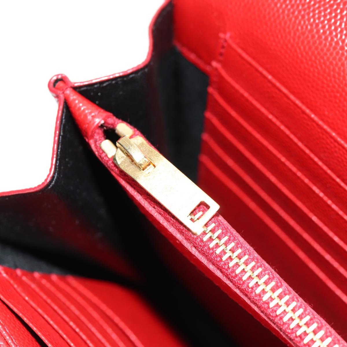 SAINT LAURENT Chain Cassandra Shoulder Bag Caviar Skin Red Gold Auth 148456M