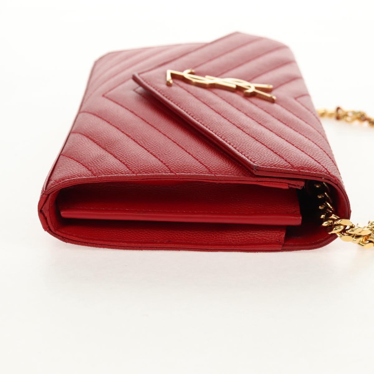 SAINT LAURENT Chain Cassandra Shoulder Bag Caviar Skin Red Gold Auth 148456M