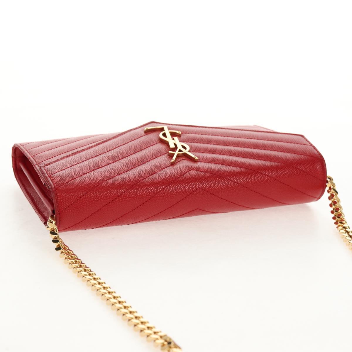 SAINT LAURENT Chain Cassandra Shoulder Bag Caviar Skin Red Gold Auth 148456M