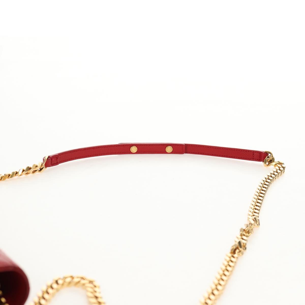 SAINT LAURENT Chain Cassandra Shoulder Bag Caviar Skin Red Gold Auth 148456M