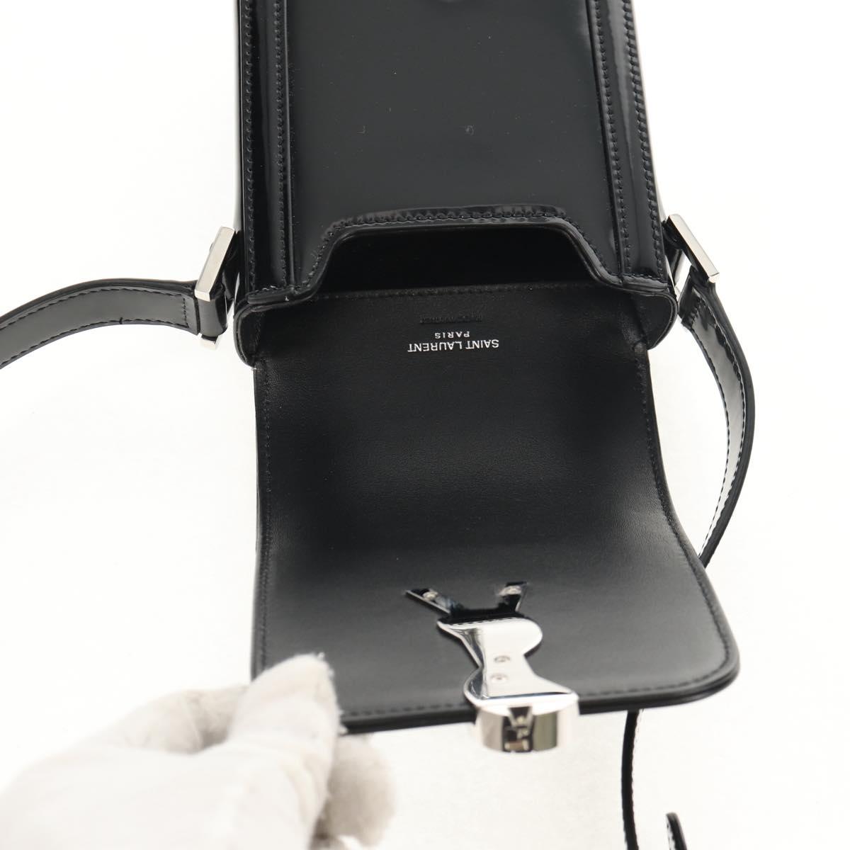 SAINT LAURENT Solferino Shoulder Bag Patent leather Black Silver Auth 148457SAM