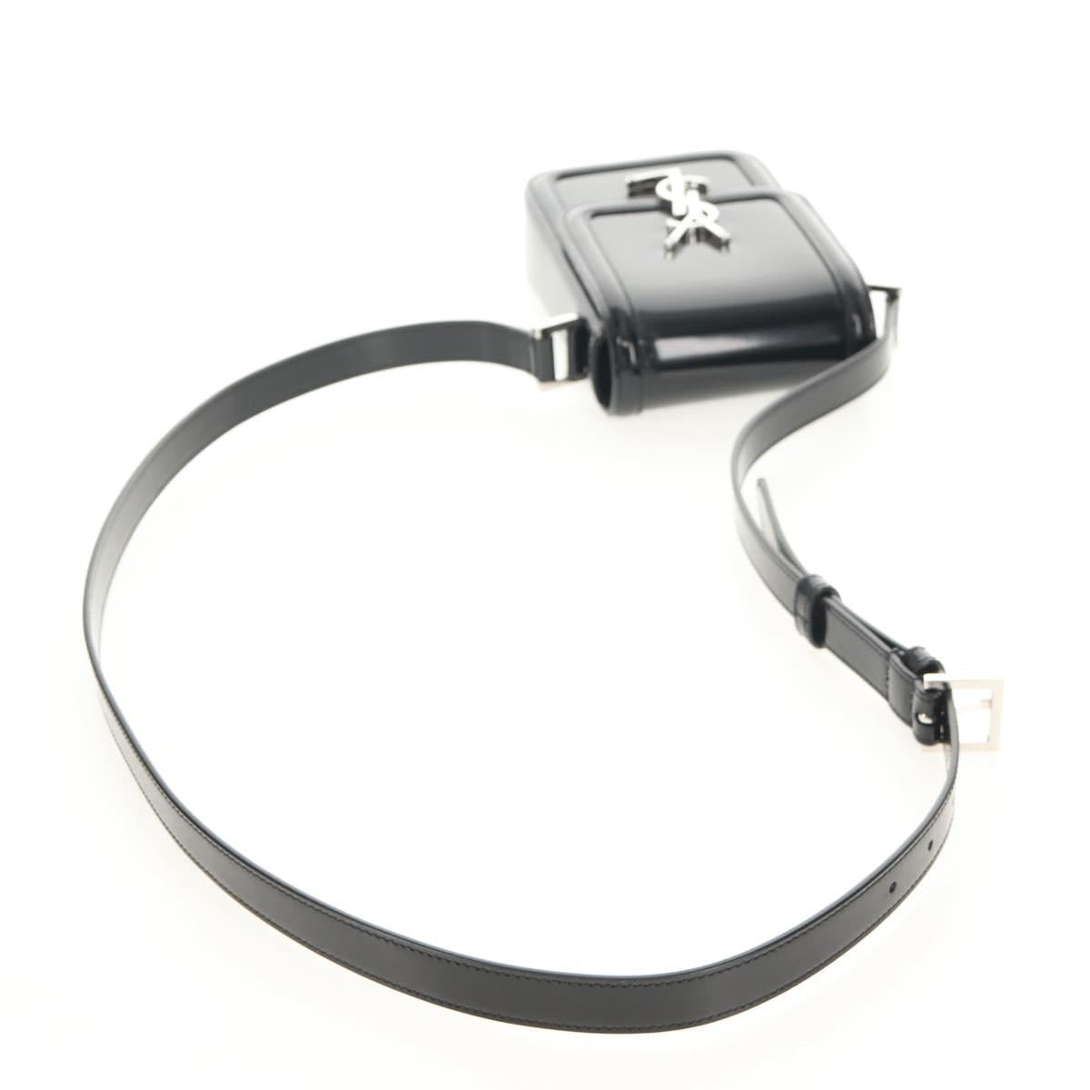 SAINT LAURENT Solferino Shoulder Bag Patent leather Black Silver Auth 148457SAM