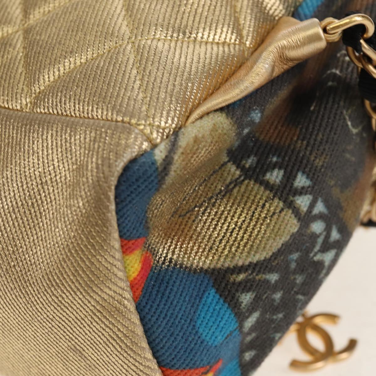 CHANEL Graffiti Backpack Canvas Gold CC Auth 148460SAM