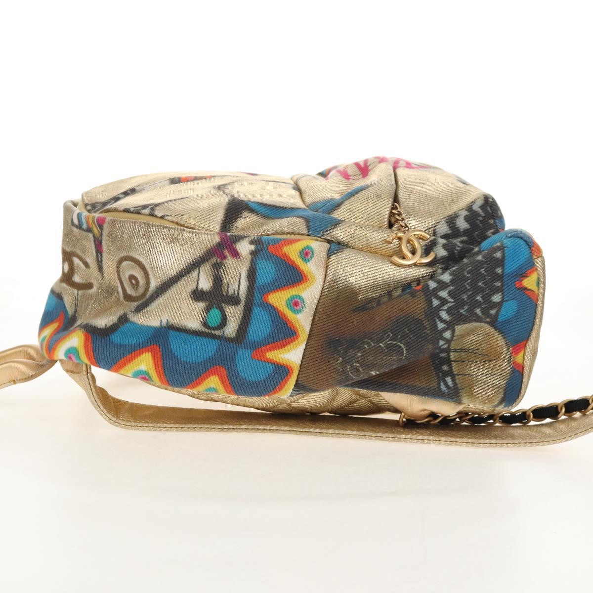 CHANEL Graffiti Backpack Canvas Gold CC Auth 148460SAM