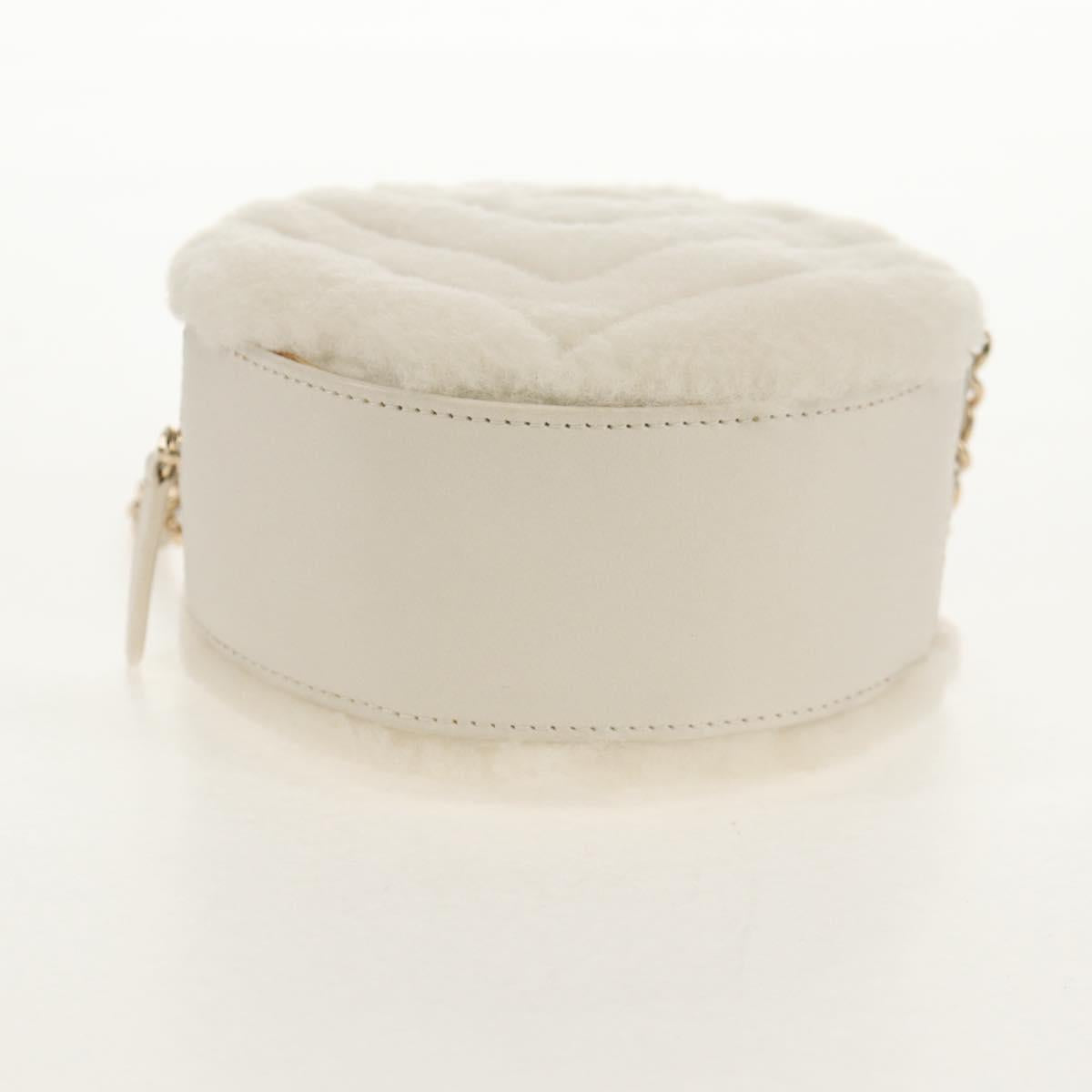 CHANEL V Stitch Chain Shoulder Bag Mouton White Gold CC Auth 148461AM