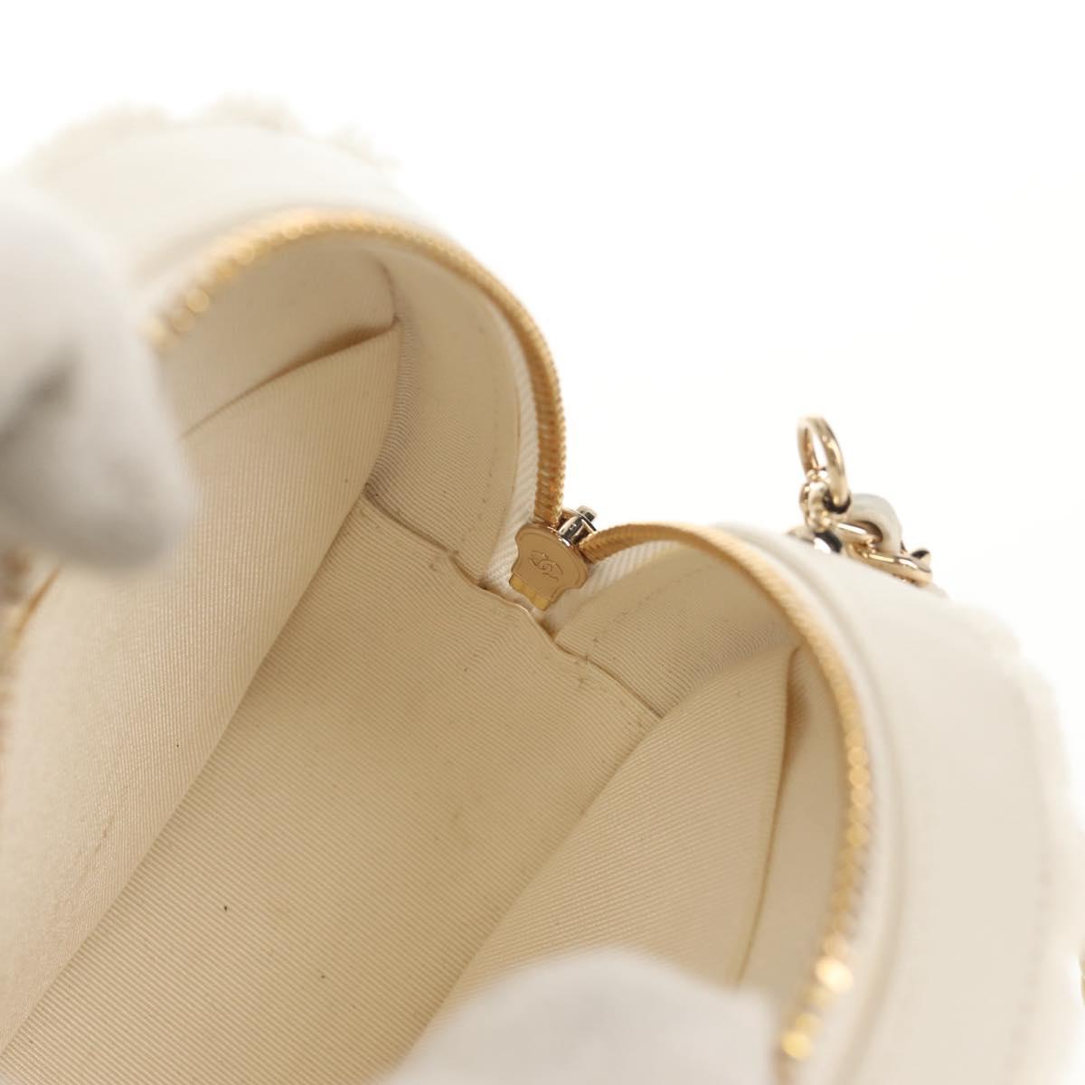CHANEL V Stitch Chain Shoulder Bag Mouton White Gold CC Auth 148461AM