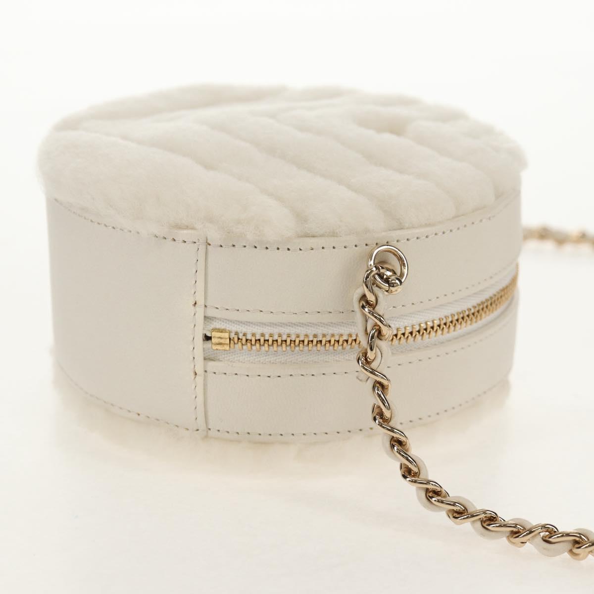 CHANEL V Stitch Chain Shoulder Bag Mouton White Gold CC Auth 148461AM