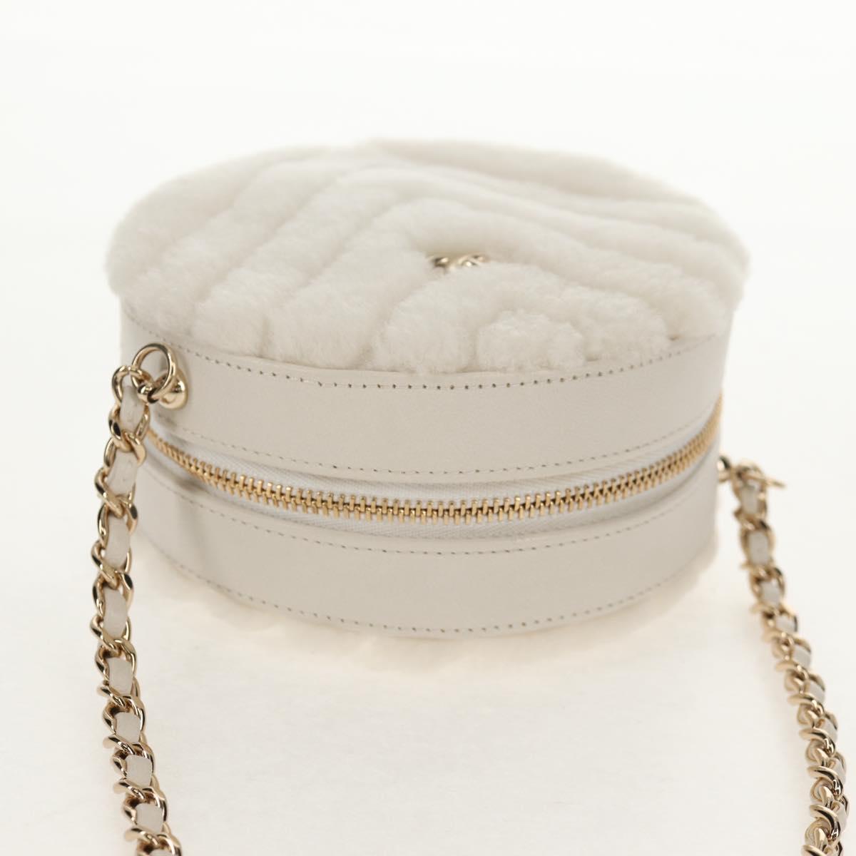 CHANEL V Stitch Chain Shoulder Bag Mouton White Gold CC Auth 148461AM