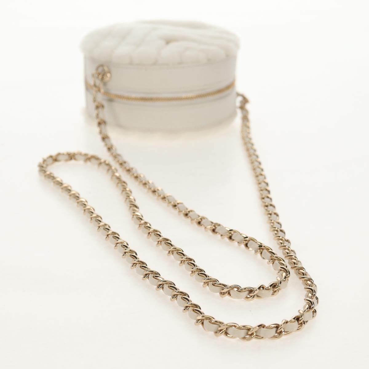 CHANEL V Stitch Chain Shoulder Bag Mouton White Gold CC Auth 148461AM