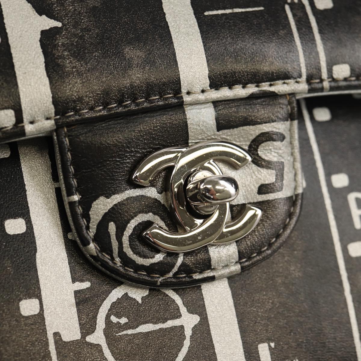 CHANEL Double Flap Chain Shoulder Bag Leather Silver CC Auth 148462SAM