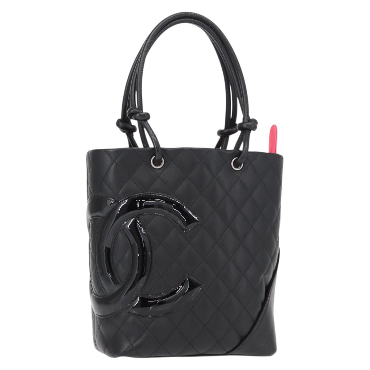 CHANEL Cambon Line Matelasse Tote Bag Leather Black Silver CC Auth 148463SAV