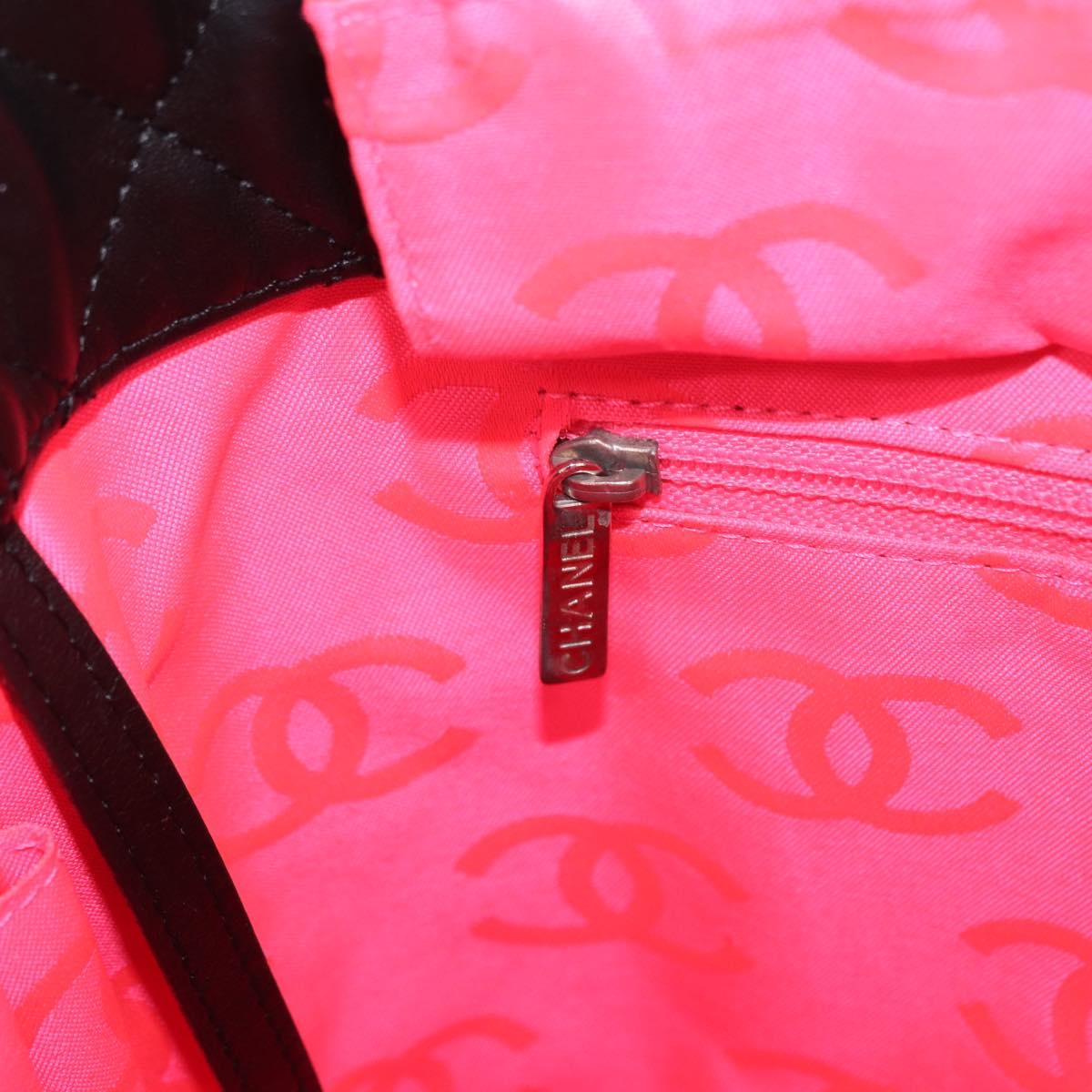 CHANEL Cambon Line Matelasse Tote Bag Leather Black Silver CC Auth 148463SAV