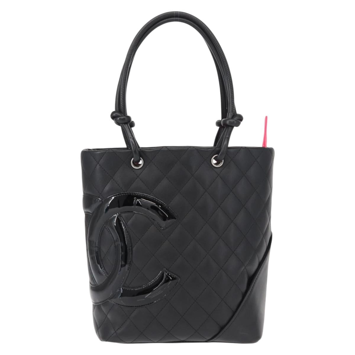 CHANEL Cambon Line Matelasse Tote Bag Leather Black Silver CC Auth 148463SAV