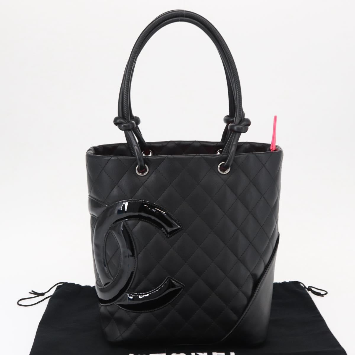 CHANEL Cambon Line Matelasse Tote Bag Leather Black Silver CC Auth 148463SAV