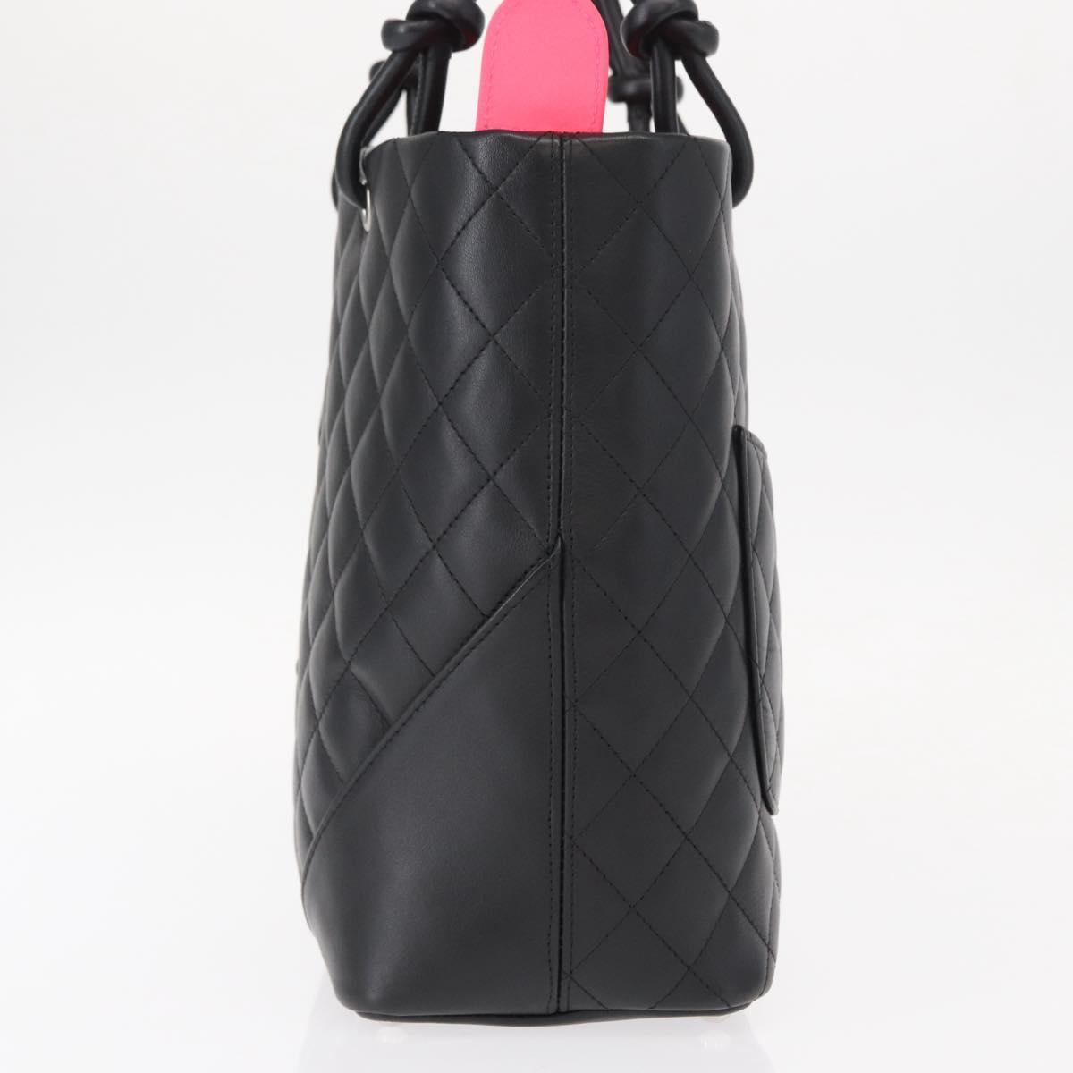 CHANEL Cambon Line Matelasse Tote Bag Leather Black Silver CC Auth 148463SAV