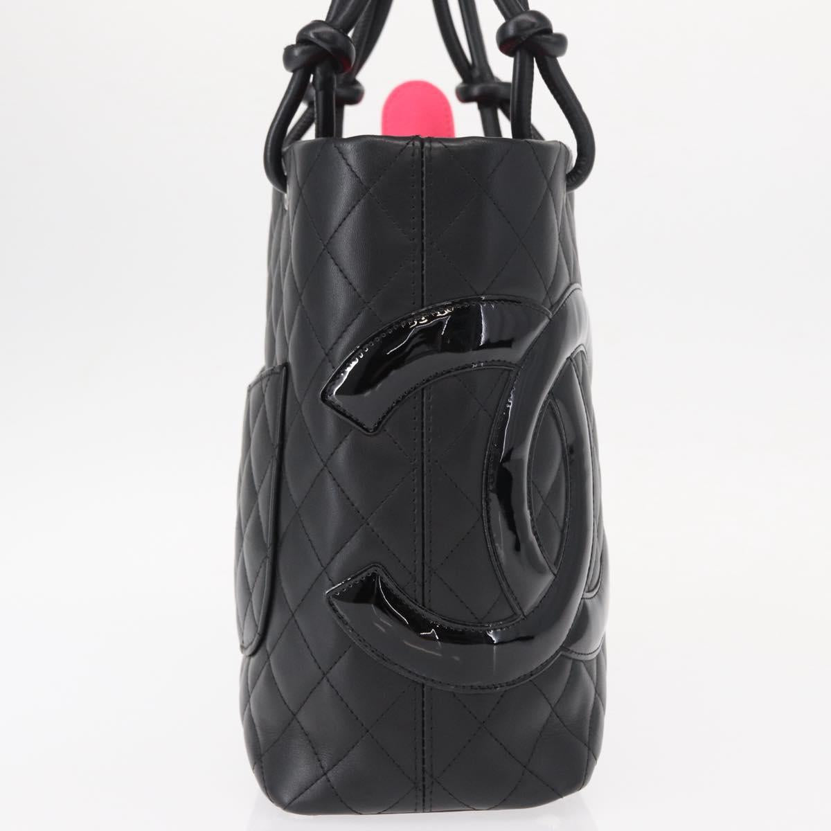 CHANEL Cambon Line Matelasse Tote Bag Leather Black Silver CC Auth 148463SAV