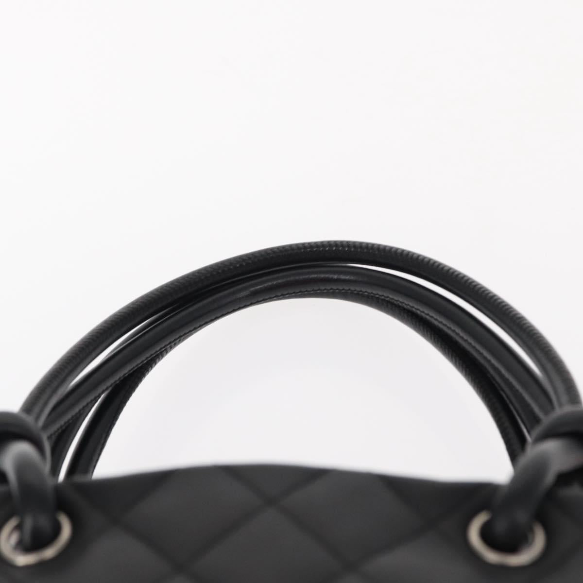 CHANEL Cambon Line Matelasse Tote Bag Leather Black Silver CC Auth 148463SAV