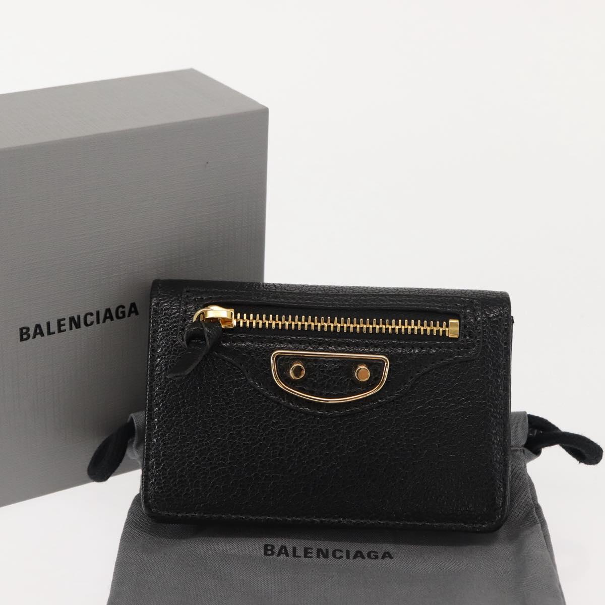BALENCIAGA Card Case Leather Black 477512 Auth 148472