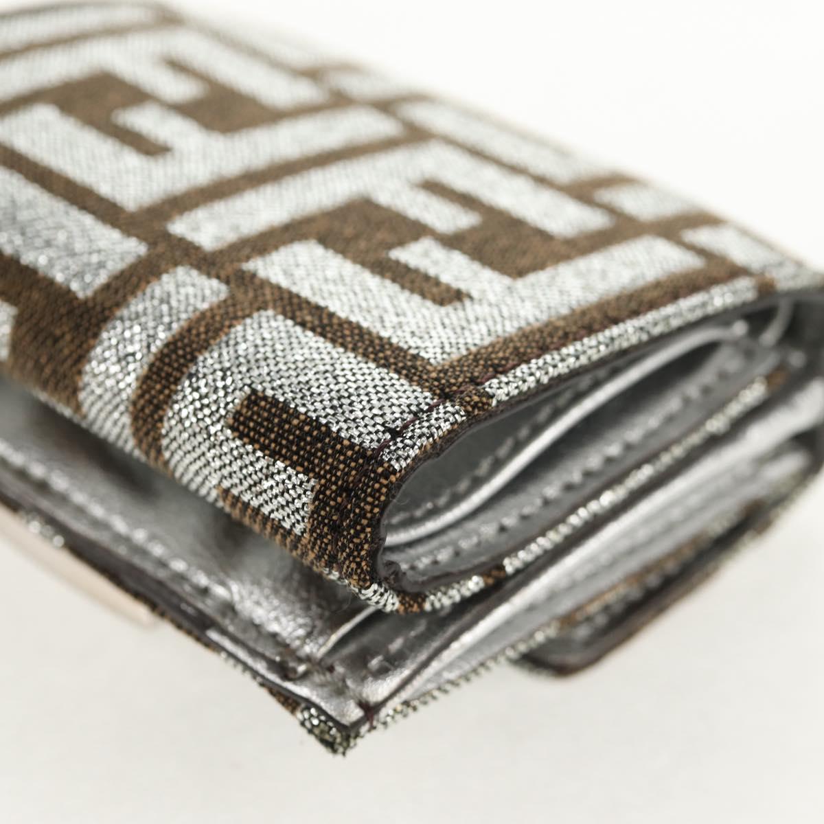 FENDI Zucca Canvas Baguette Wallet Silver Brown Auth 148473M