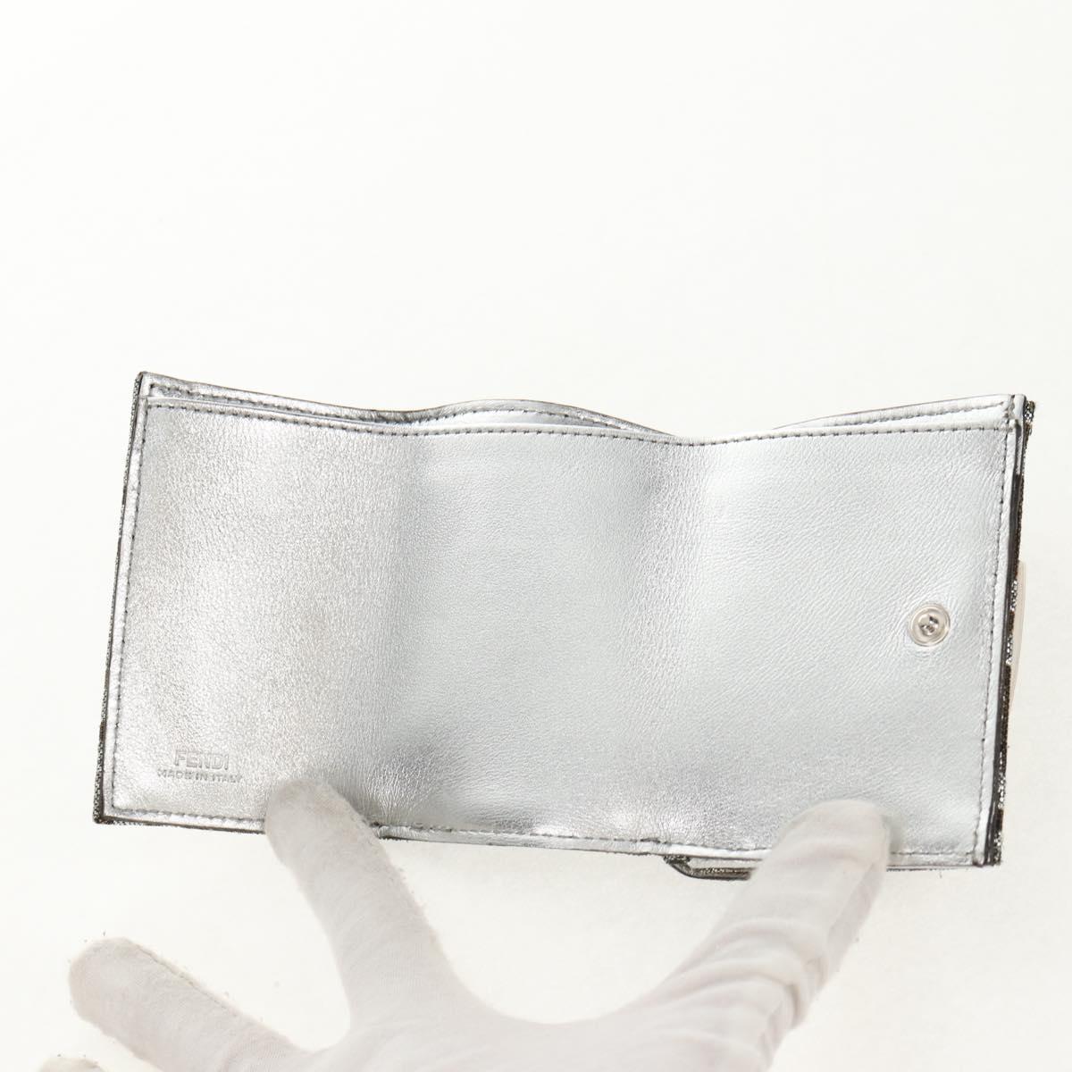 FENDI Zucca Canvas Baguette Wallet Silver Brown Auth 148473M