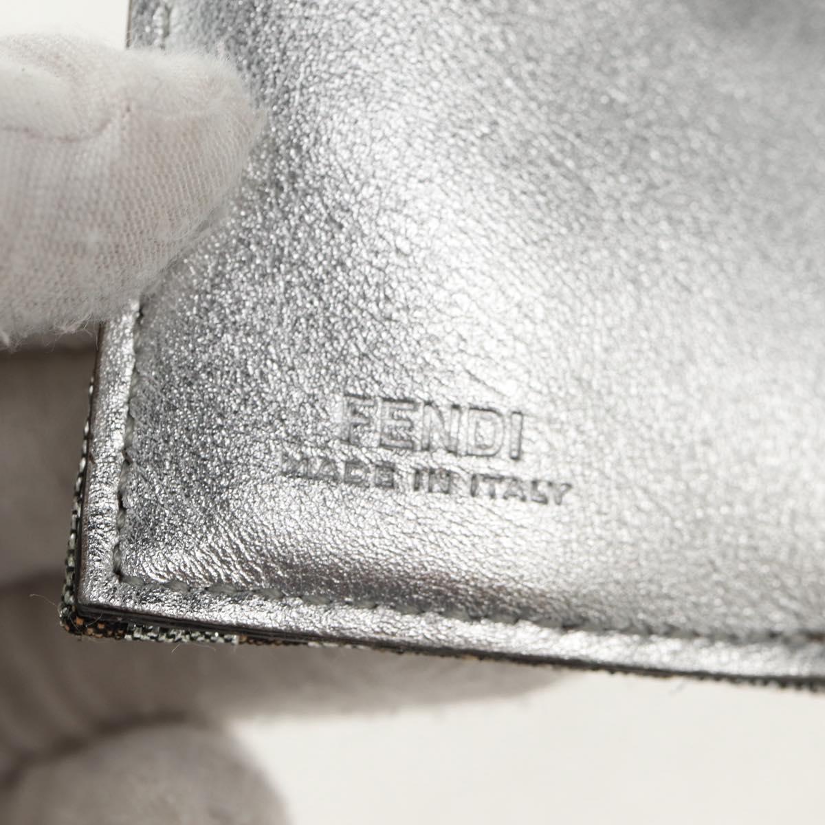 FENDI Zucca Canvas Baguette Wallet Silver Brown Auth 148473M