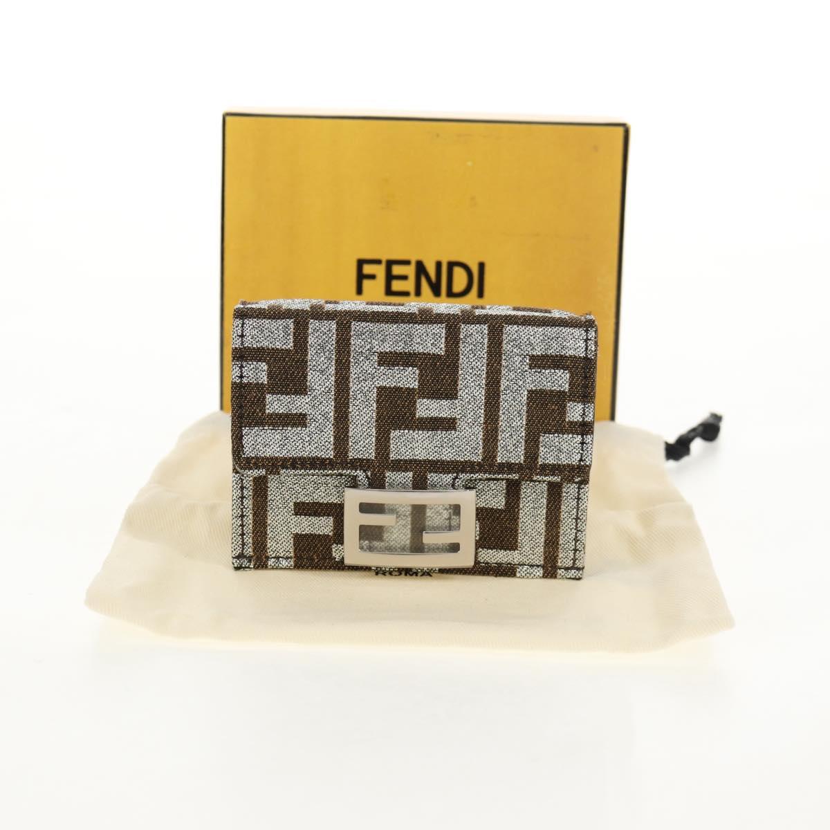 FENDI Zucca Canvas Baguette Wallet Silver Brown Auth 148473M