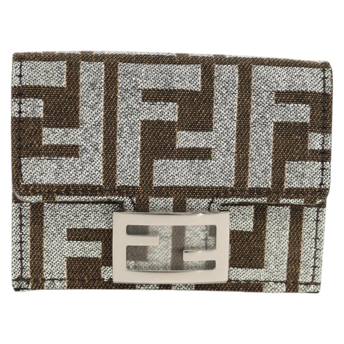 FENDI Zucca Canvas Baguette Wallet Silver Brown Auth 148473M