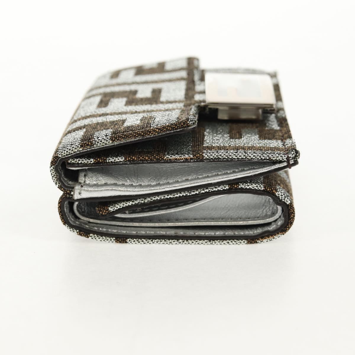 FENDI Zucca Canvas Baguette Wallet Silver Brown Auth 148473M