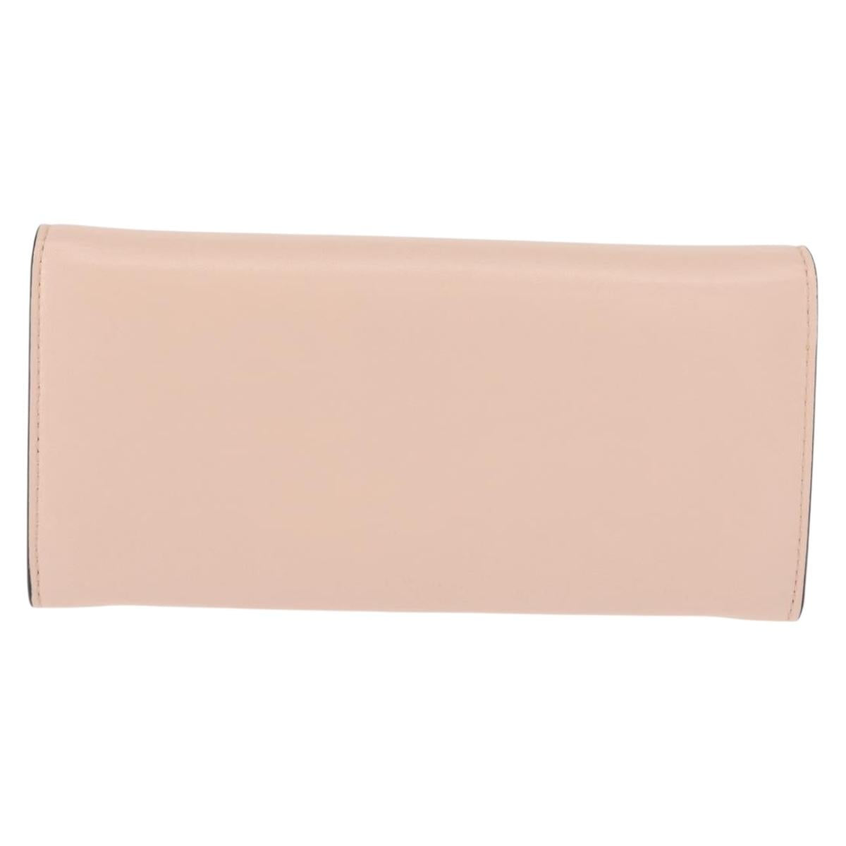 FENDI Long Wallet Leather Pink Gold Auth 148474