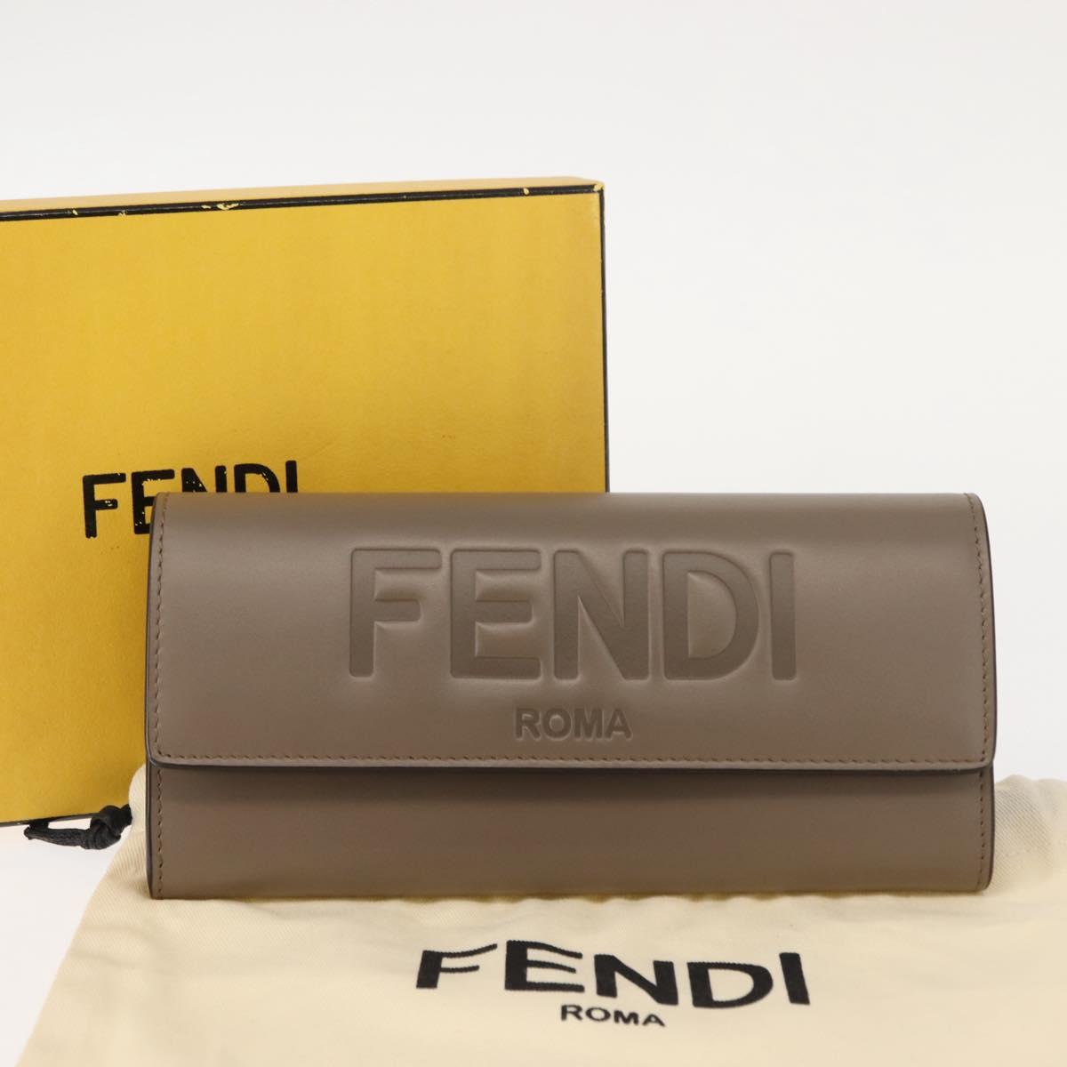 FENDI Long Wallet Leather Beige Gold Auth 148475