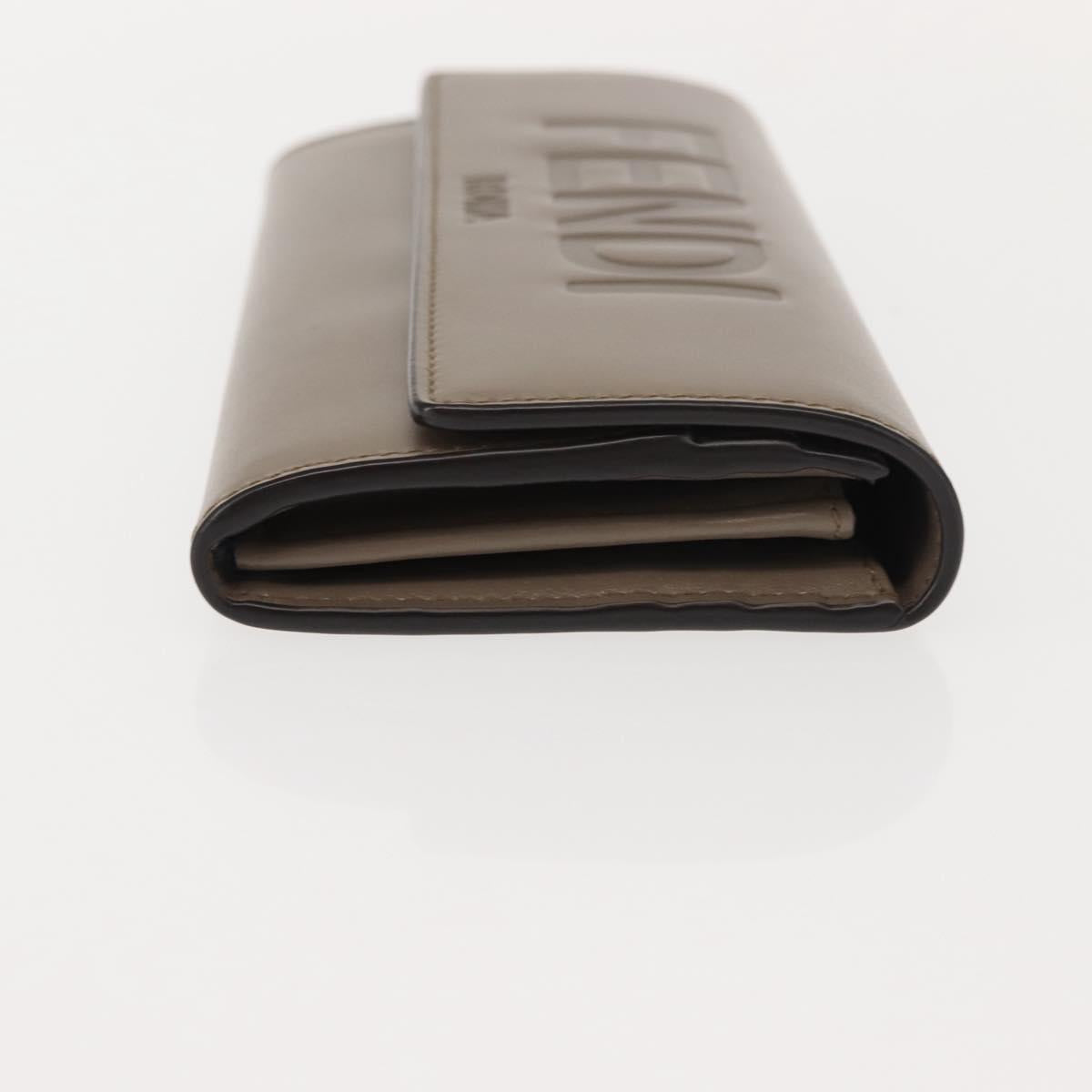 FENDI Long Wallet Leather Beige Gold Auth 148475
