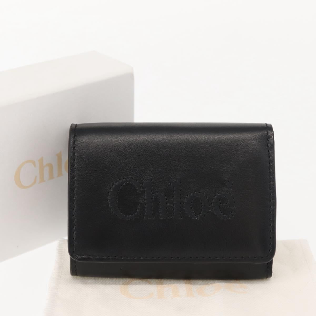 Chloe Sense Wallet Leather Black Auth 148476