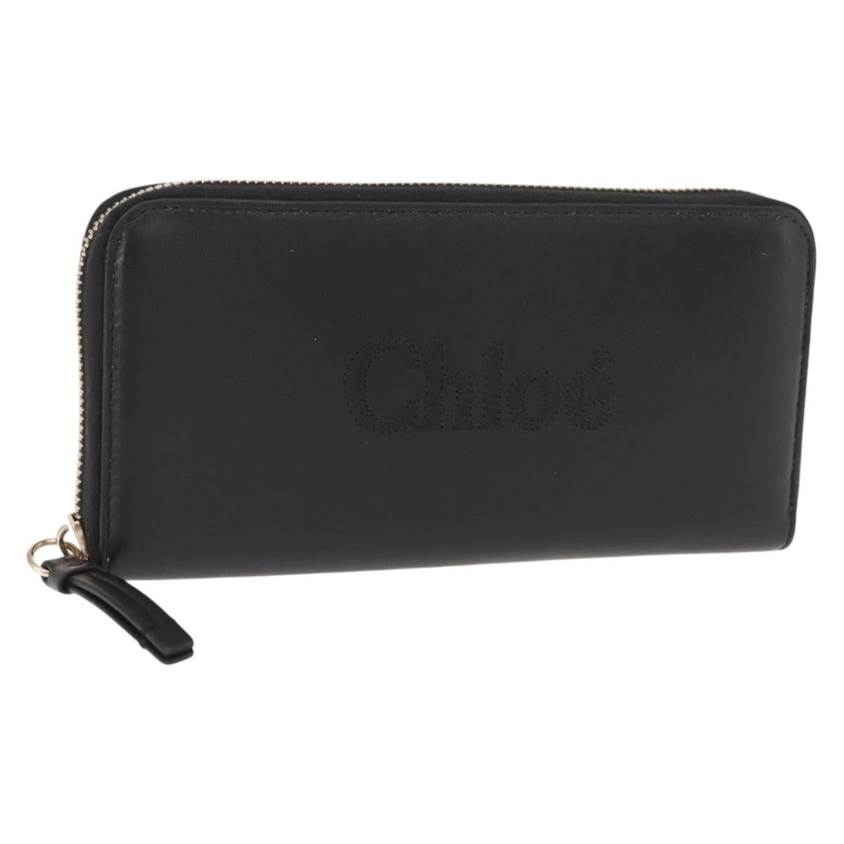 Chloe Sense Wallet Leather Black Auth 148478
