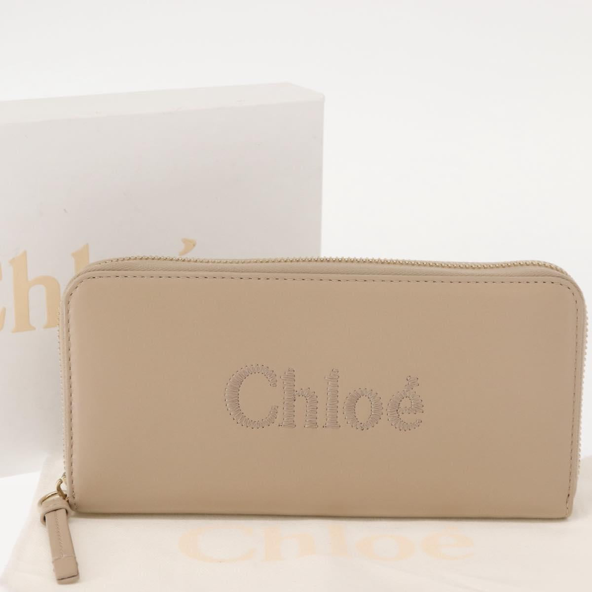 Chloe Sense Long Wallet Leather Beige Auth 148479