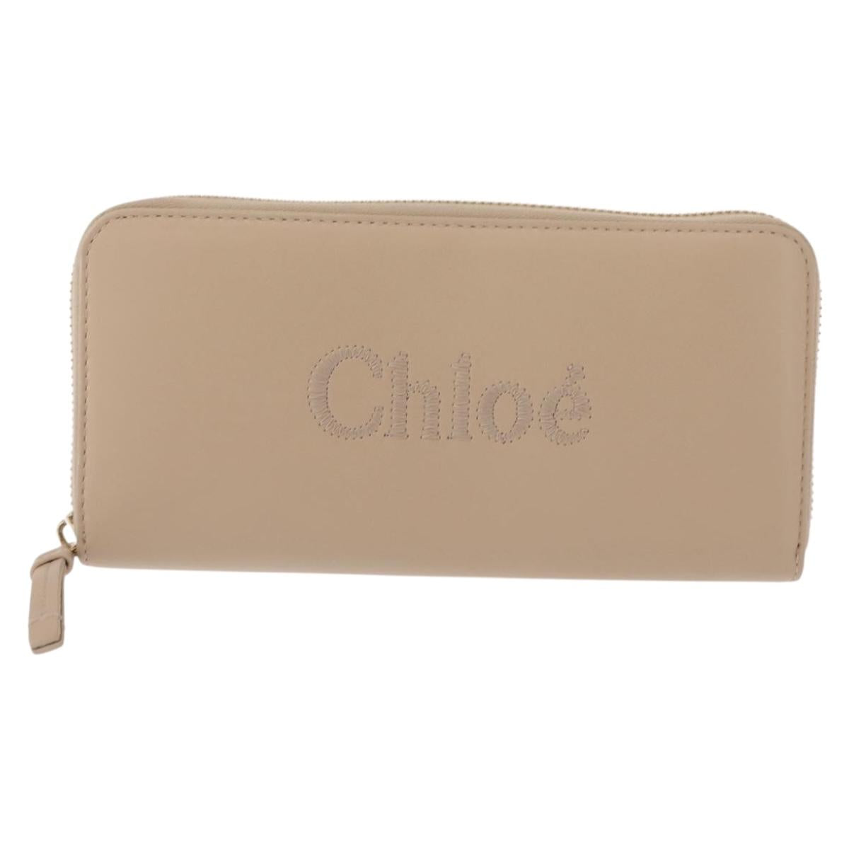 Chloe Sense Long Wallet Leather Beige Auth 148479