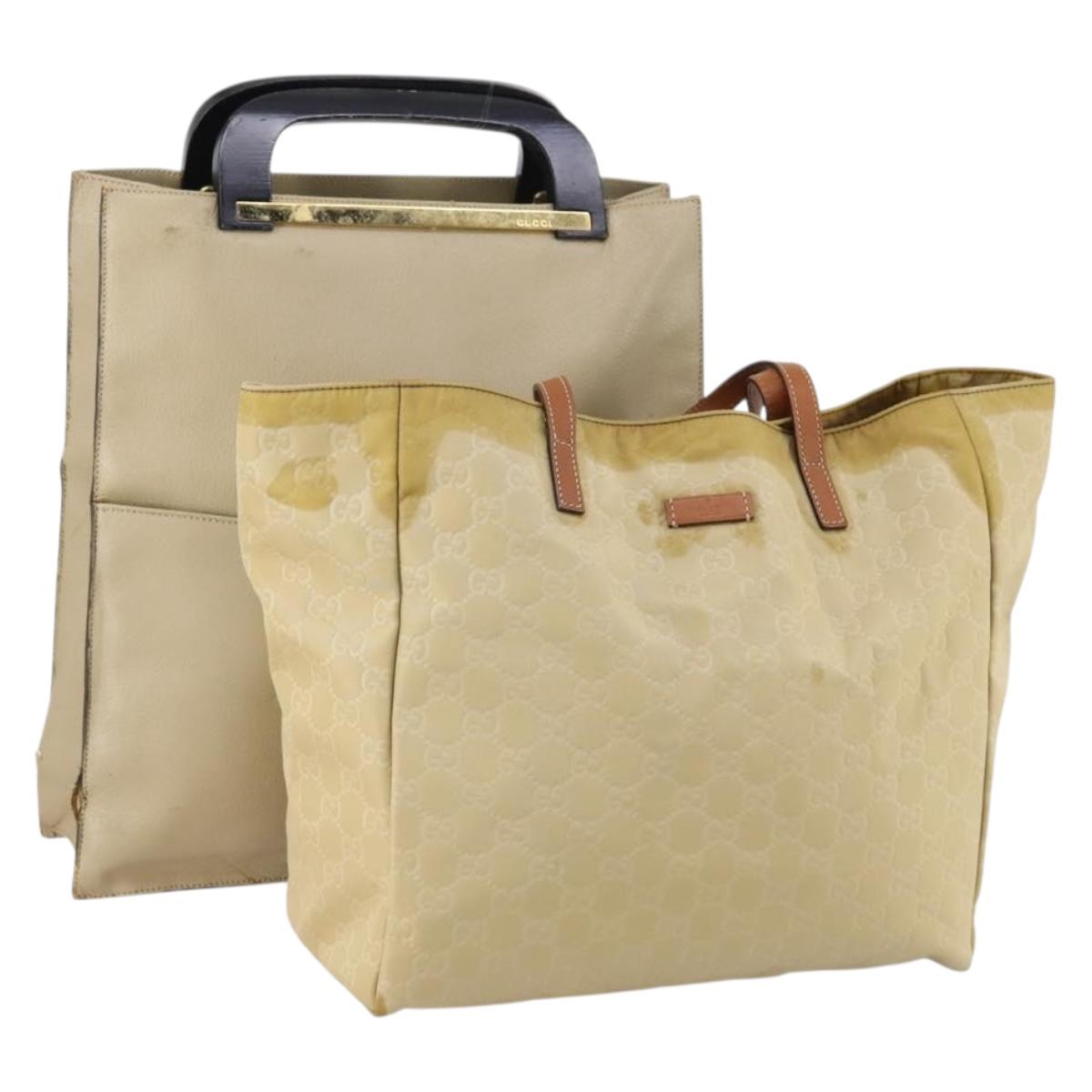 GUCCI GG Canvas Tote Bag Nylon Leather 2 Set Beige Auth 148483