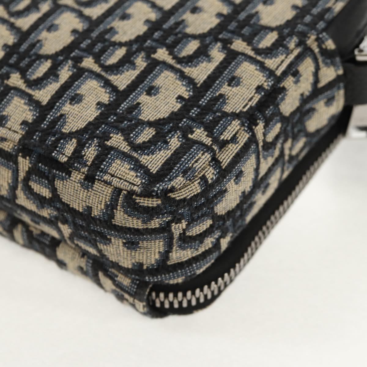 Christian Dior Trotter Canvas Oblique Shoulder Bag Navy Silver Auth 148526M