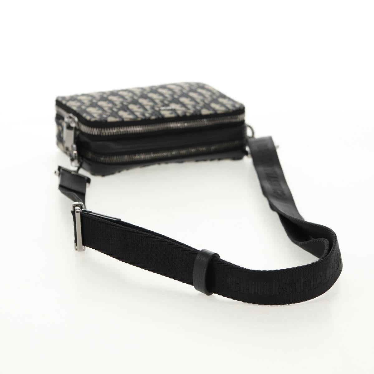 Christian Dior Trotter Canvas Oblique Shoulder Bag Navy Silver Auth 148526M