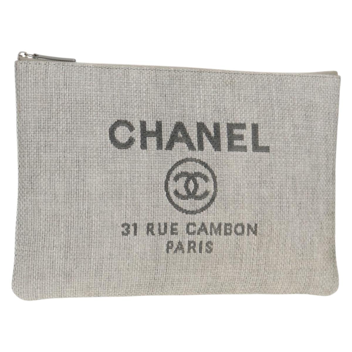 CHANEL Clutch Bag Canvas Gray CC Auth 148530M