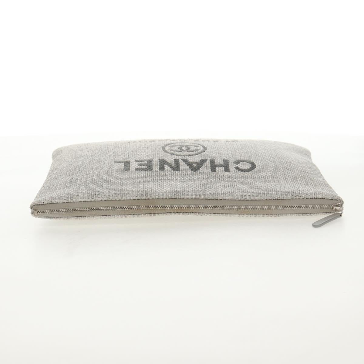 CHANEL Clutch Bag Canvas Gray CC Auth 148530M